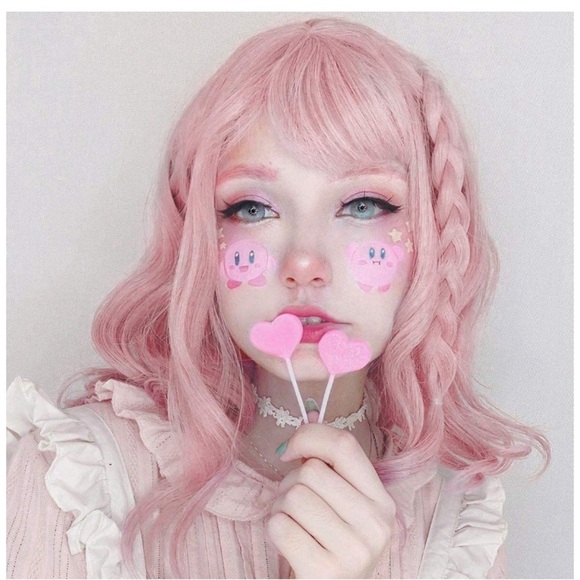 14" Pink Curly Wavy Wigs with Bangs - Picture 2 of 4